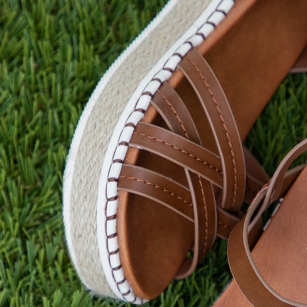 Cognac Straps Boho Espadrille Flat Platform Sandal - Picture 6 of 8